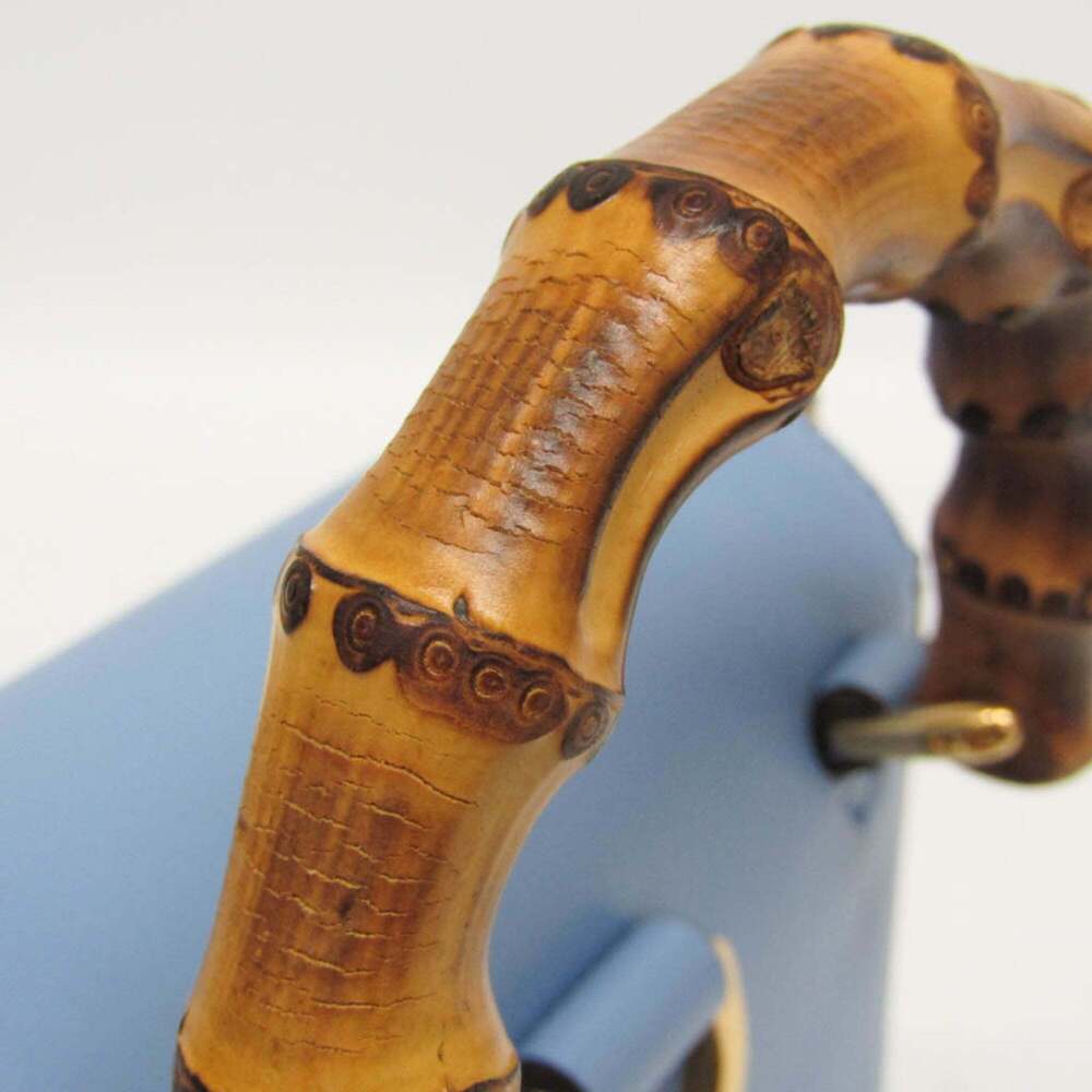 GUCCI Blue Leather Bamboo Shoulder Bag - Picture 8 of 16